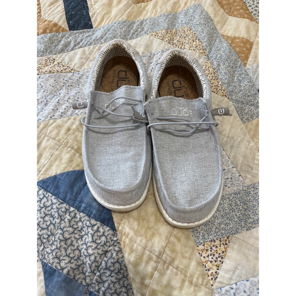Hey Dude Wally Mens Size 9 Chambray Gray White Casual Walking Slip-On Shoes
